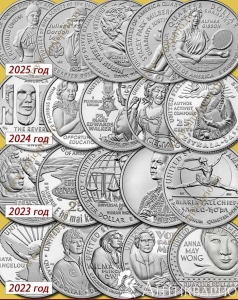 фото Набор 20 монет США 25 центов «Американские женщины» 2022-2025 Набор 20 монет США 25 центов «Американские женщины» 2022-2025